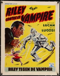 5h0680 MOTHER RILEY MEETS THE VAMPIRE linen Belgian 1952 ITK art of Bela Lugosi & robot chasing woman!