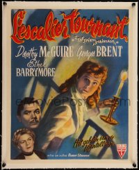 5h0716 SPIRAL STAIRCASE linen Belgian 1947 art of Dorothy McGuire, George Brent & Ethel Barrymore!