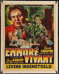 5h0718 STRANGE DOOR linen Belgian 1951 Bos art of chained Boris Karloff, Laughton & Sally Forrest!