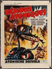 5h0722 THEM linen Belgian 1955 classic sci-fi, cool ITK art of horror horde of giant ant-monsters!