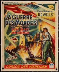 5h0732 WAR OF THE WORLDS linen Belgian 1953 H.G. Wells, George Pal, cool completely different art!