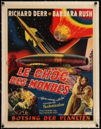 5h0733 WHEN WORLDS COLLIDE linen Belgian 1951 George Pal doomsday thriller, different sci-fi art!