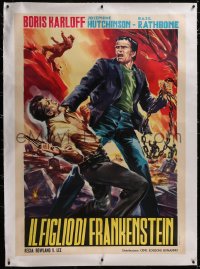 5h0362 SON OF FRANKENSTEIN linen Italian 1p R1963 great different art of monster Boris Karloff!