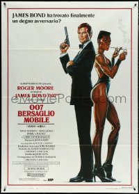 5h0179 VIEW TO A KILL Italian 1p 1985 art of Moore as James Bond & Grace Jones by Daniel Goozee!