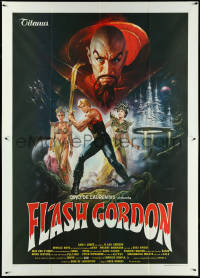 5h0186 FLASH GORDON Italian 2p 1980 Renato Casaro art of Sam Jones, Melody Anderson & Max Von Sydow!