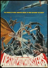 5h0268 DESTROY ALL MONSTERS export Japanese 29x41 1969 Ishiro Honda's Kaiju Soshingeki, Godzilla!