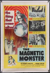 5h0491 MAGNETIC MONSTER linen 1sh 1953 cosmic Frankenstein came alive & will swallow the Earth!