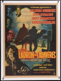 5h0421 LADRON DE CADAVERES linen Mexican poster 1957 art of monster & graverobbers in cemetery, rare!