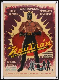 5h0427 NEUTRON EL ENMASCARADO NEGRO linen Mexican poster 1962 lucha libre luchador masked hero sci-fi!