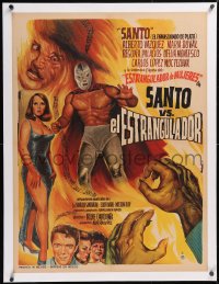 5h0431 SANTO VS EL ESTRANGULADOR linen Mexican poster 1965 masked wrestler vs. serial killer, rare!