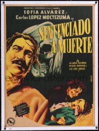 5h0434 SENTENCIADO A MUERTE linen Mexican poster 1951 misleading Ocampo skull art, prison movie, rare!