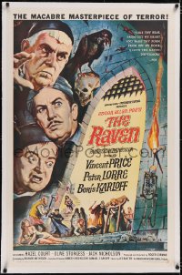 5h0506 RAVEN linen 1sh 1963 art of Boris Karloff, Vincent Price & Peter Lorre by Reynold Brown!