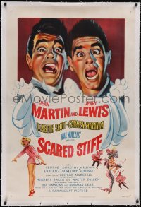 5h0510 SCARED STIFF linen 1sh 1953 wacky art of terrified Dean Martin & Jerry Lewis, Lizabeth Scott!