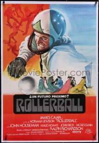 5h0389 ROLLERBALL linen Spanish 1975 completely different art of James Caan by Marti, Clave & Pico!