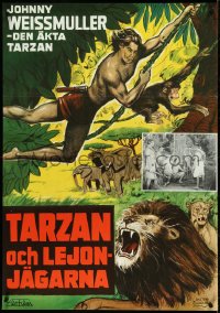 5h0262 TARZAN & THE HUNTRESS Swedish R1971 Johnny Weissmuller, Walter Bjorne art, ultra rare!