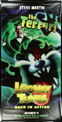 5h0196 LOONEY TUNES BACK IN ACTION 48x96 vinyl banner 2003 Steve Martin, The Terror, Tazmanian Devil!