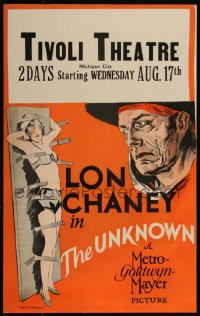 5h0093 UNKNOWN WC 1927 great art of knife thrower Lon Chaney with sexy assistant Joan Crawford!