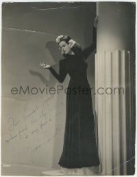 5j0069 JOAN BENNETT signed deluxe 10.25x13.25 still 1930s full-length in velvet dress by Ray Jones!