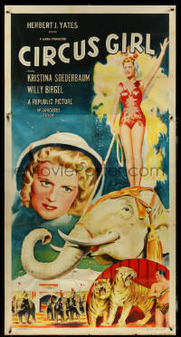 5j0630 CIRCUS GIRL 3sh 1956 cool art of sexy Kristina Soederbaum with circus tigers & elephants!