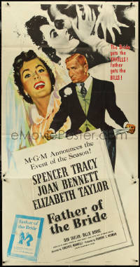 5j0633 FATHER OF THE BRIDE 3sh 1950 art of Liz Taylor in wedding gown & broke Spencer Tracy!