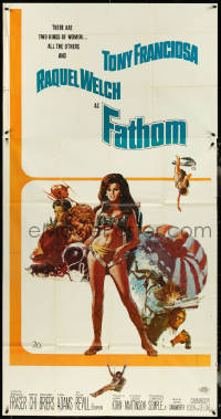 5j0634 FATHOM 3sh 1967 Gerald Allison art of sexy Raquel Welch in scuba gear + action montage!