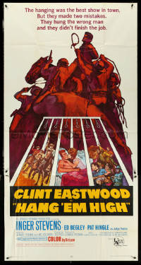 5j0639 HANG 'EM HIGH 3sh 1968 Clint Eastwood, they hung the wrong man, cool art by Sandy Kossin!