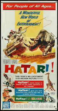 5j0640 HATARI 3sh 1962 Howard Hawks, great Frank McCarthy artwork of John Wayne in Africa!