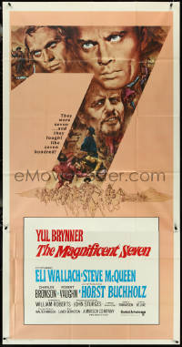 5j0647 MAGNIFICENT SEVEN int'l 3sh R1960s Yul Brynner, Steve McQueen, John Sturges' 7 Samurai western!