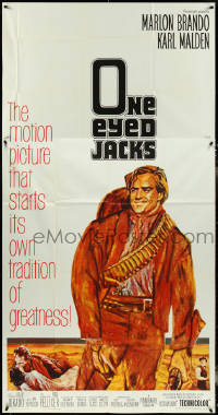 5j0650 ONE EYED JACKS 3sh 1961 great art of star & director Marlon Brando with gun & bandolier!