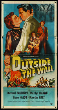 5j0651 OUTSIDE THE WALL 3sh 1950 Marilyn Maxwell, great art of smoking & gun-toting dames, rare!