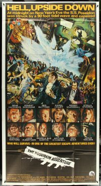 5j0654 POSEIDON ADVENTURE int'l 3sh 1972 art of Gene Hackman & Stella Stevens escaping by Kunstler!