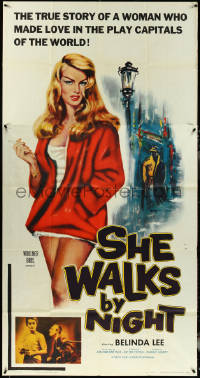 5j0661 SHE WALKS BY NIGHT 3sh 1960 German prostitution, art of sexy smoking Belinda Lee, ultra rare!