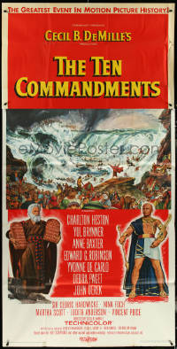 5j0666 TEN COMMANDMENTS 3sh 1956 Cecil B. DeMille classic, art of Charlton Heston & Yul Brynner!