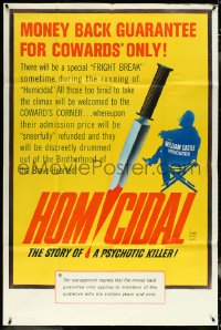 5j0482 HOMICIDAL 40x60 1961 William Castle, money back guarantee for cowards only, beyond rare!