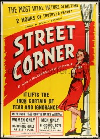 5j0483 STREET CORNER 43x60 1948 early anti-abortion, art of girl in trouble trying to decide, rare!