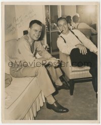 5j0150 BING CROSBY signed 8.25x10 still 1950s smoking pipe in dressing room with a friend!