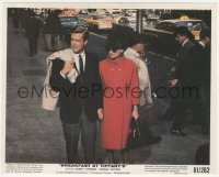 5j1734 BREAKFAST AT TIFFANY'S color 8x10 still 1961 Audrey Hepburn & Peppard holding hands on street!