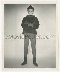 5j1742 CHARADE 8x10 still 1963 Audrey Hepburn wearing black stretch pants, sweater, hood & boots!