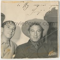 5j0166 GARY COOPER signed 6.25x6.25 still 1957 in cowboy garb with reporter Hy Gardner!