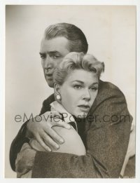 5j1803 MAN WHO KNEW TOO MUCH 7x9.5 still 1956 James Stewart holding worried Doris Day, Hitchcock!