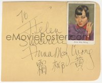 5j0208 ANNA MAY WONG signed 5x6 album page 1940s with a full-color vintage cigarette card!