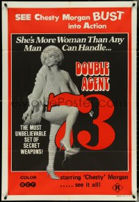 5j0581 DOUBLE AGENT 73 Aust 1sh 1974 Chesty Morgan is more woman than any man can handle!