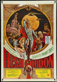 5j0584 FLESH GORDON Aust 1sh 1974 sexy sci-fi spoof, wacky erotic super hero art by George Barr!