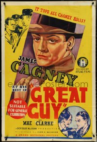 5j0585 GREAT GUY Aust 1sh 1939 different stone litho of James Cagney, it tops all his roles!