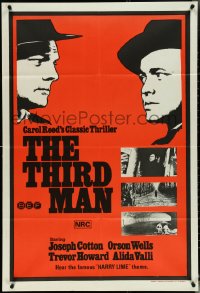 5j0592 THIRD MAN Aust 1sh R1970s different close up of Orson Welles + silhouette, classic film noir!