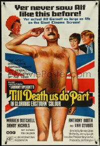 5j0593 TILL DEATH US DO PART Aust 1sh 1970 Warren Mitchell standing naked in front of flag!