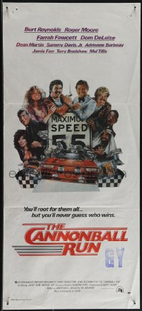 5j0757 CANNONBALL RUN Aust daybill 1981 Burt Reynolds, Farrah Fawcett, Drew Struzan car racing art!