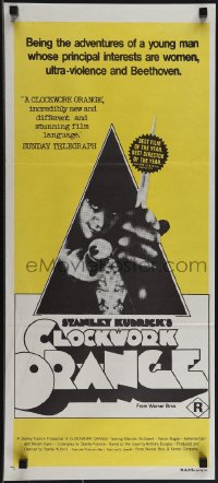 5j0763 CLOCKWORK ORANGE reviews Aust daybill 1972 Kubrick, Castle art of McDowell, ultra rare!