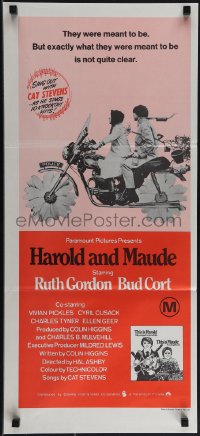 5j0775 HAROLD & MAUDE Aust daybill R1970s Ruth Gordon, Bud Cort, sing out with Cat Stevens!