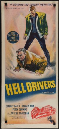 5j0776 HELL DRIVERS Aust daybill 1957 great art of Stanley Baker in fight, ultra rare!